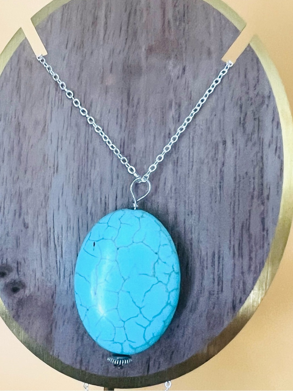 Large oval Turquoise pendant set in silver